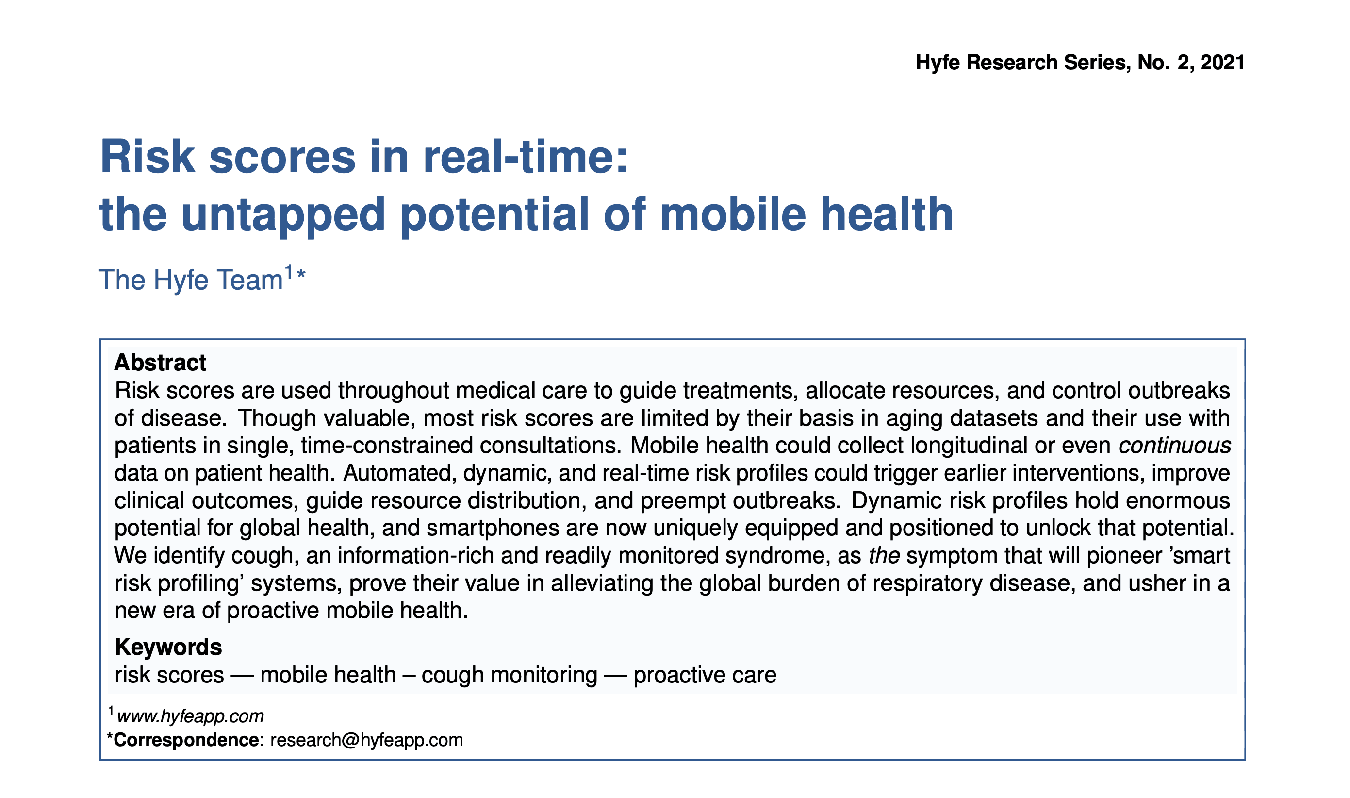 Risk scores in real-time: the untapped potential of mobile health