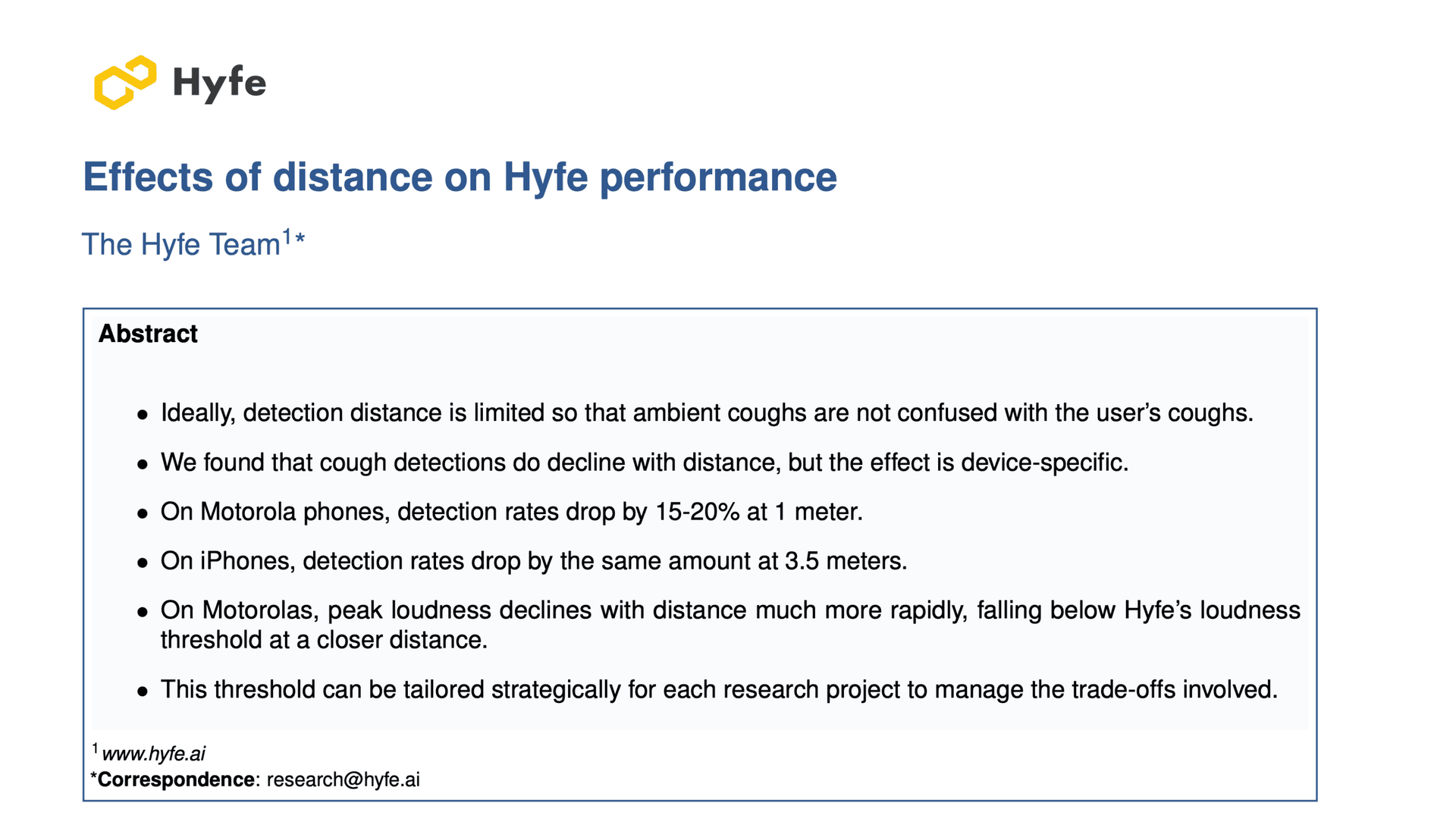 Effects of distance on Hyfe performance