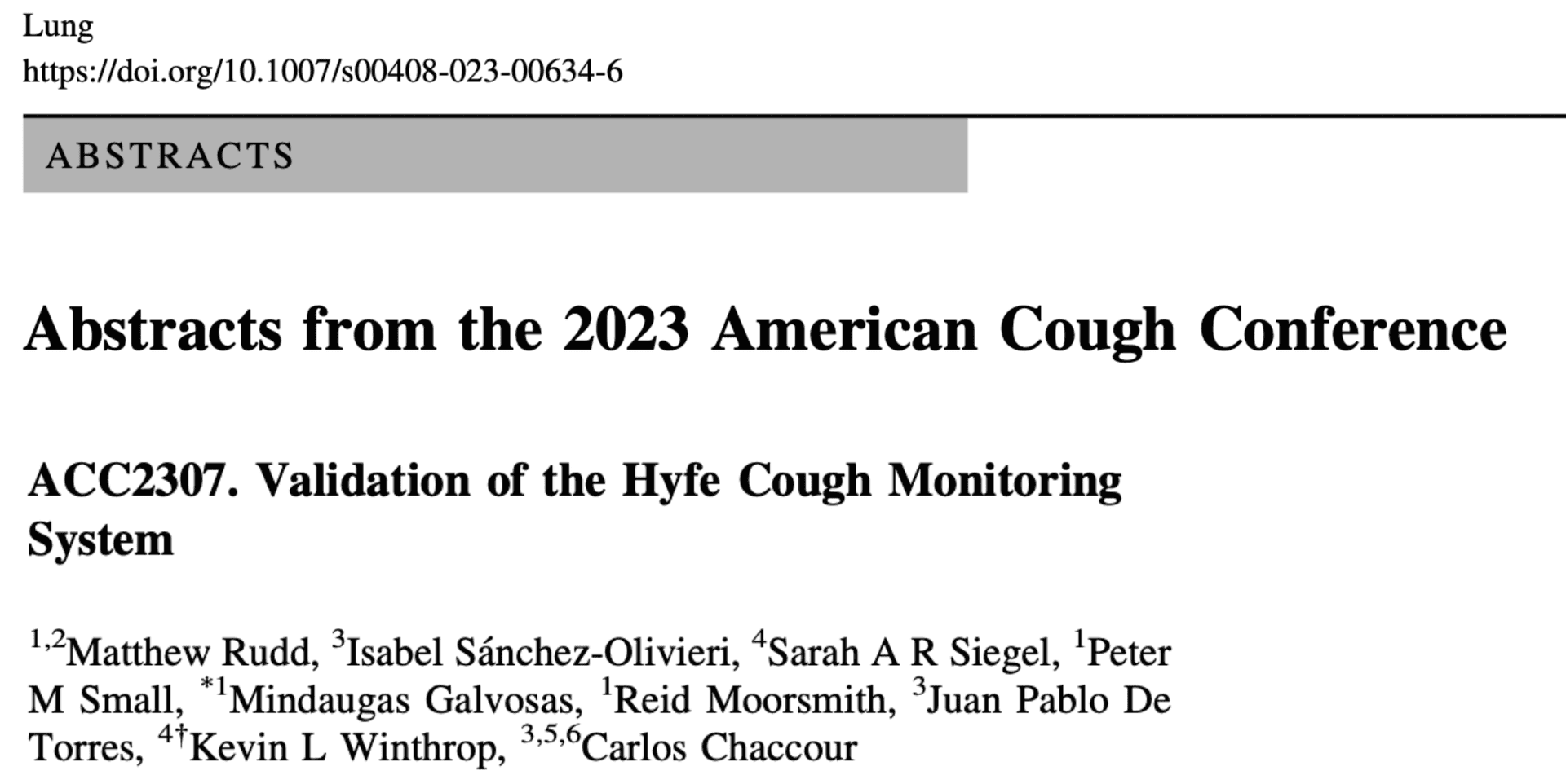ACC 2023: Validation of the Hyfe Cough Monitoring System