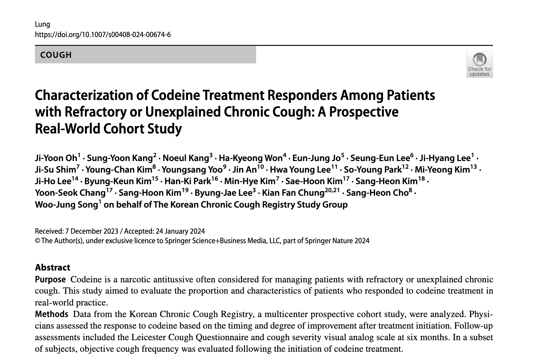 Characterization of Codeine Treatment Responders Among Patients with Refractory or Unexplained Chronic Cough: A Prospective Real‑World Cohort Study