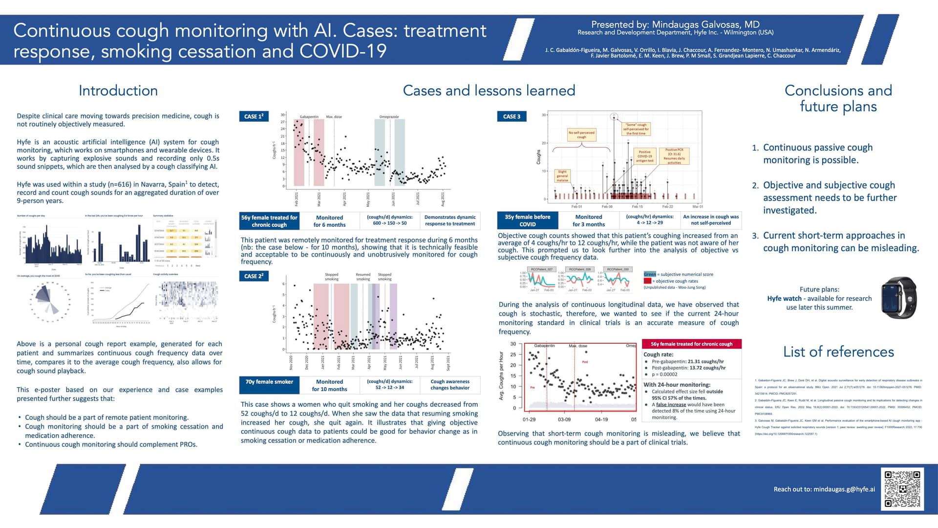ERS 2022: Continuous cough monitoring with AI. Cases: treatment response, smoking cessation and COVID-19