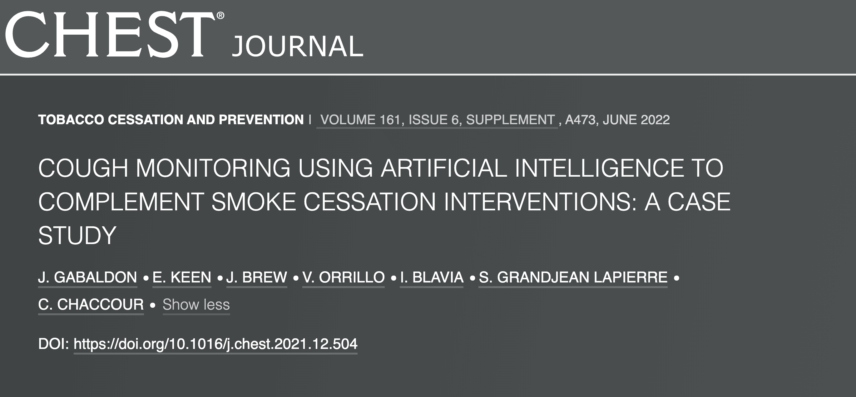 CHEST 2022: Cough monitoring using artificial intelligence to complement smoke cessation interventions