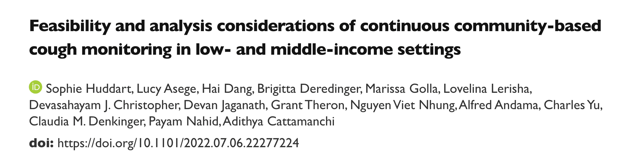 Feasibility and analysis considerations of continuous community-based cough monitoring in low- and middle-income settings