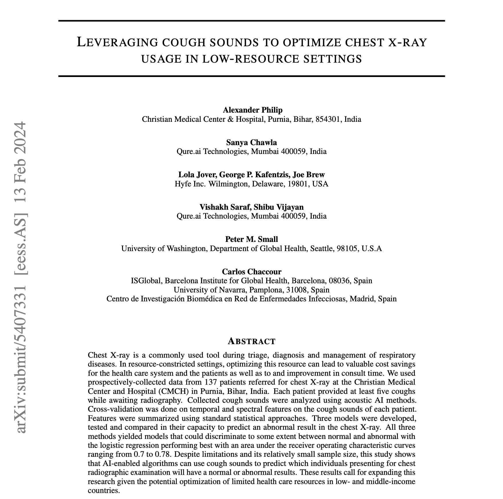 Leveraging Cough Sounds to Optimize Chest X-ray Usage in Low-resource Settings