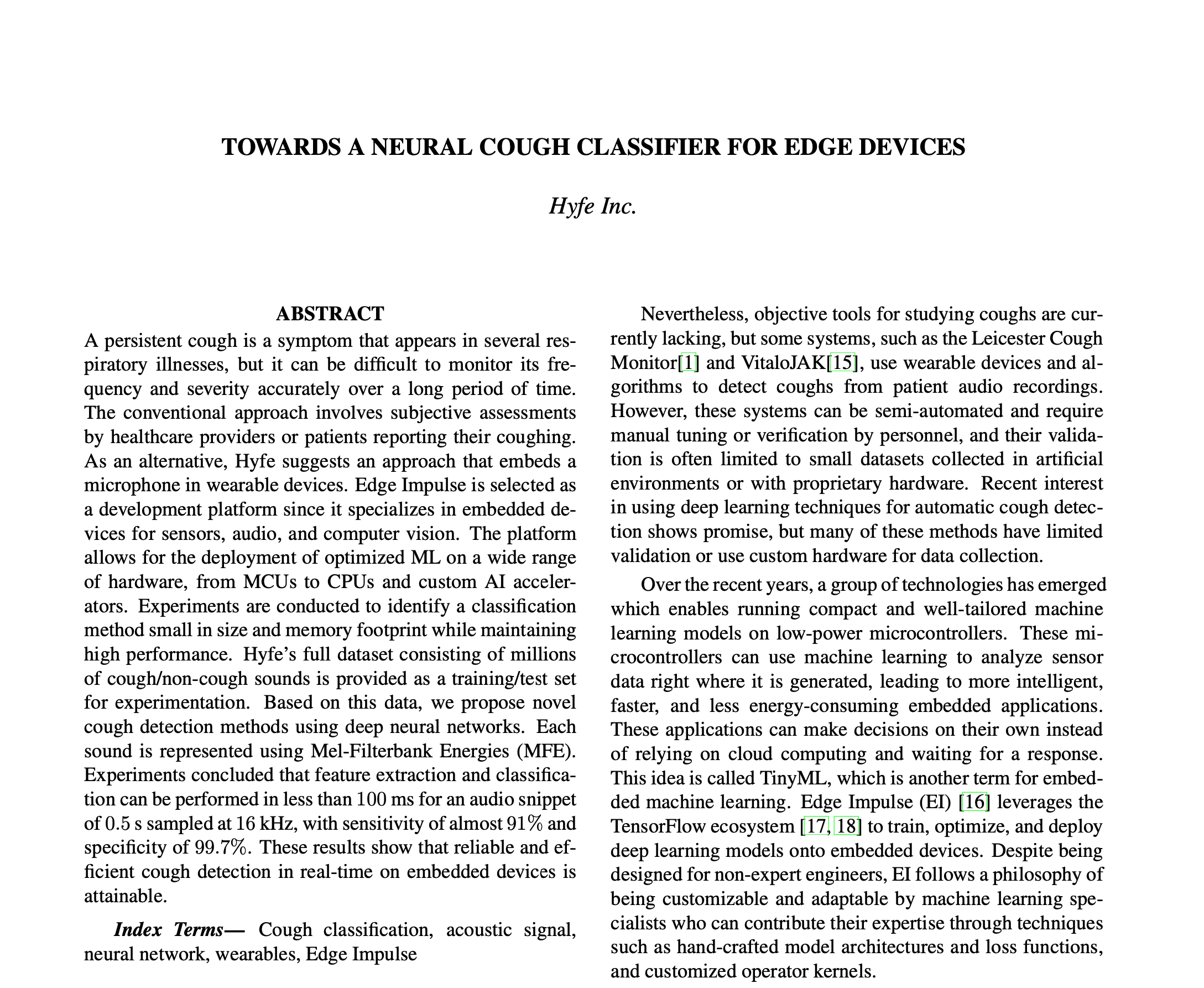 Towards a Neural Cough Classifier for Edge Devices